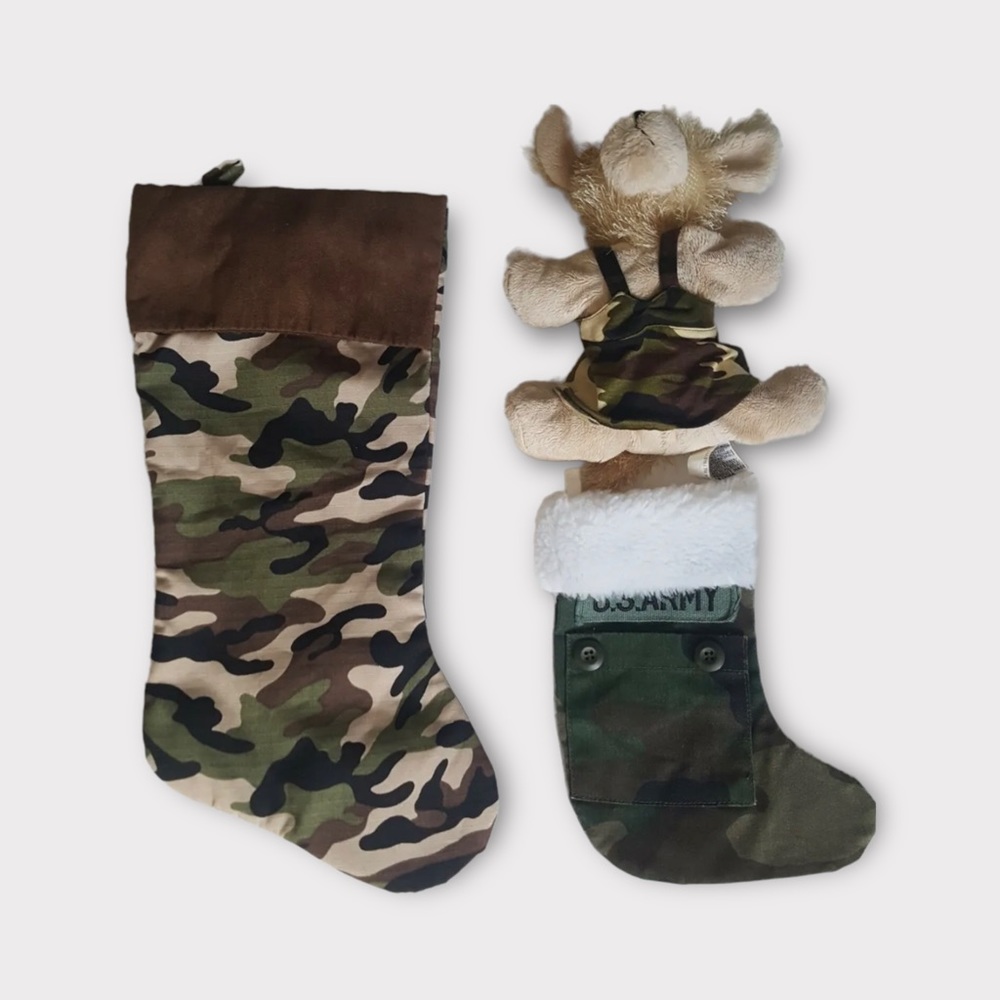 Lot of 2 Military Christmas Stockings 1 Ganz Lil Kinz Webkinz Golden Retriever